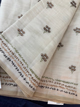 Soft semi tussar silk saree with embroidery-MSCS637