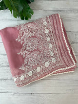 Chikankari Georgette - Organza saree with  MS15768 PeachPink