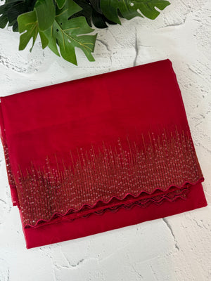 Semi Organza saree with embroidery borders - MSH296 RED