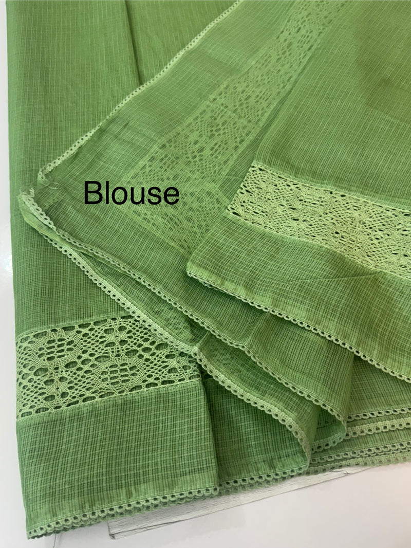 Kota saree with crochet work and lace border MCJ879 LightGreen