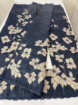 Semi organza saree with tissue applqiue work - MSH931 DarkBlue