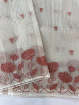 Tissue silk saree with zari checks and applique work  MSH105- Offwhite to DuskyPeach
