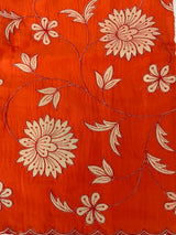 Malai chanderi saree with applique work MSM6201 Orange