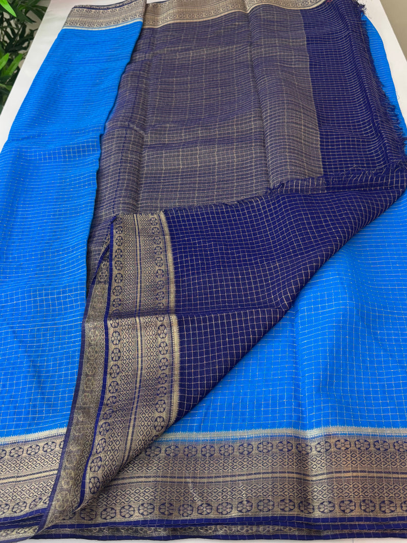 Chiffon Georgette saree with zari weaving  MCJI103 CobaltBlue & DarkBlue