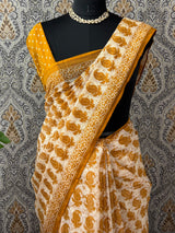 Hand block printed pure kota doria saree MBKD461
