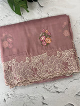 Soft crush Organza saree with embroidery and applique work MS14764 DuskyOnion