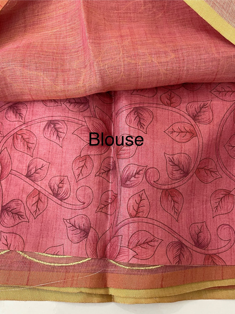 Ombre Soft Tissue linen saree with appliqué work MSL875