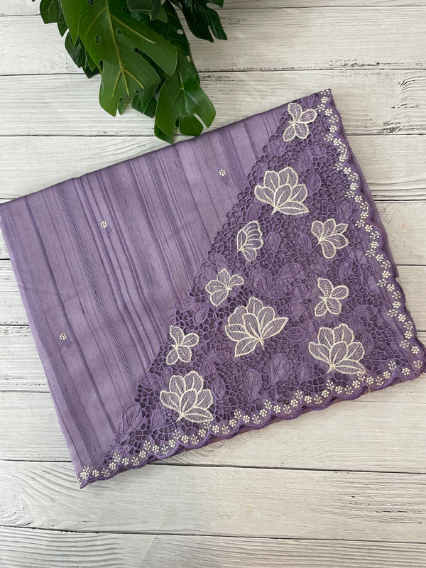 Cutwork Semi tussar saree MTSS674 Lavender