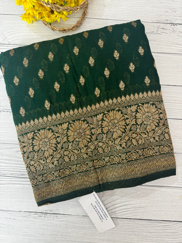 Semi banarasi Khaddi Georgette saree - MS1499 BottleGreen