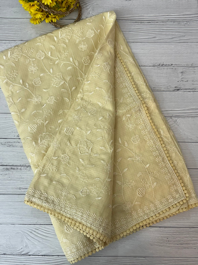 Soft kota silk saree with embroidery MS14717 - Pastel Yellow