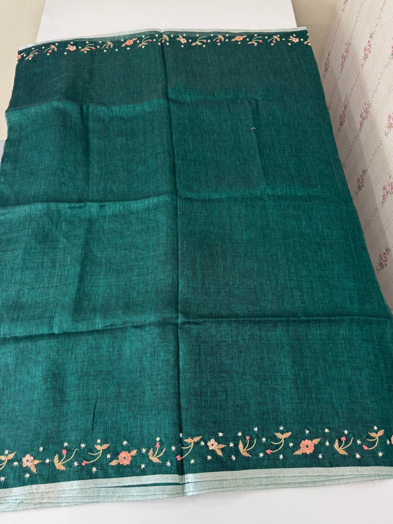 Pure linen handwork sarees MLS7854