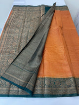 Semi silk saree with checks zari weaving MS81543- RustOrange to Green