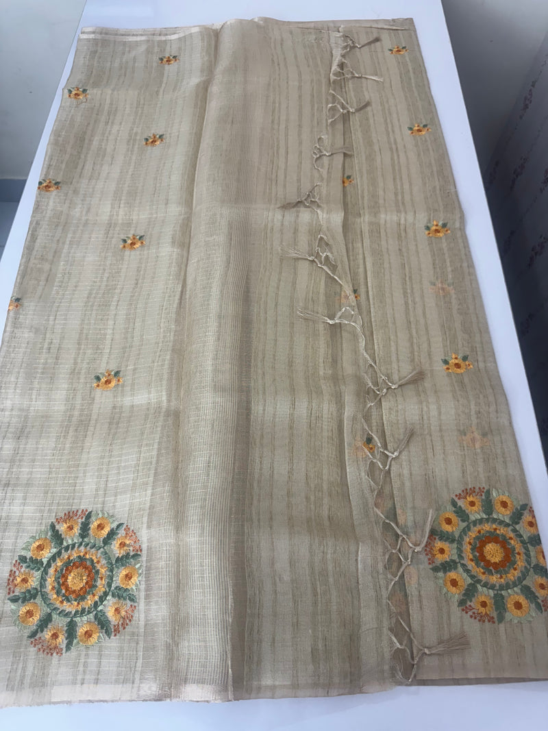 Blended tissue tussar saree with embriodery - MS8945