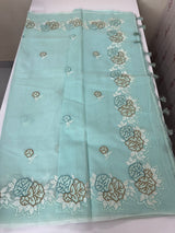 Supernet saree with cross stitch embroidery MSH116 - LightBlue