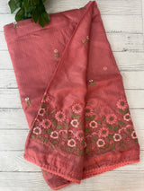 Soft kota checks saree with embroidery - SVPSNM Peach