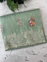 Soft crush Organza saree with embroidery and applique work MS14764 PastelAquaBlue