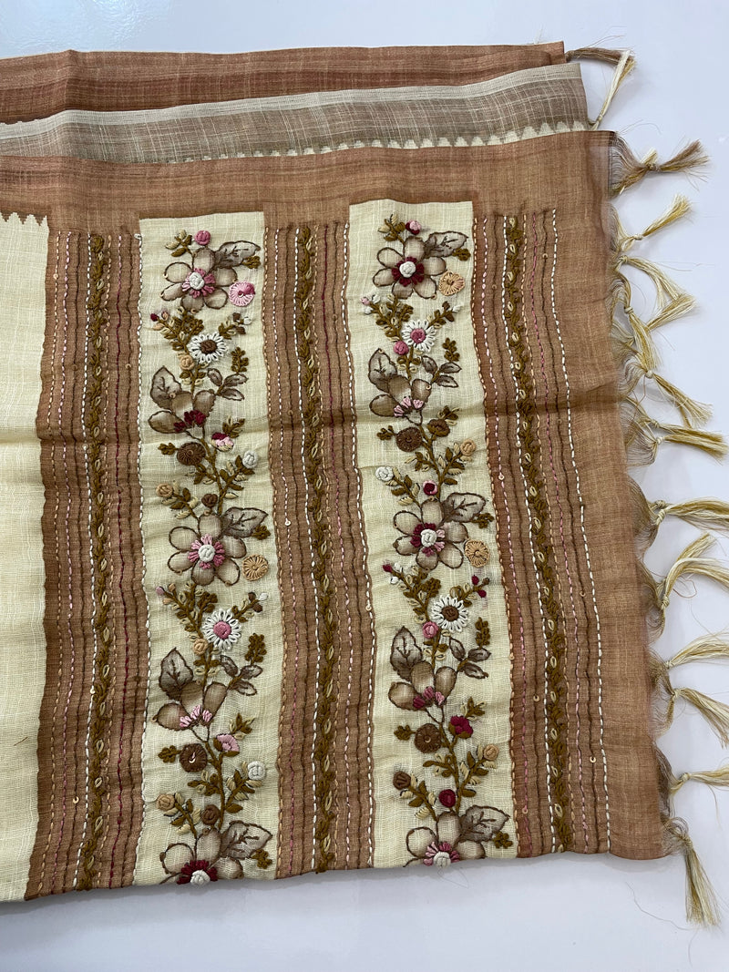 Tissue linen saree with kanta embriodery saree MS88650