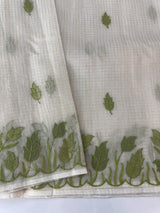 Tissue silk saree with zari checks and applique work  MSH105- Offwhite to Green