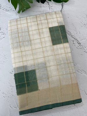 Checks semi chanderi saree  MS9871 - Green