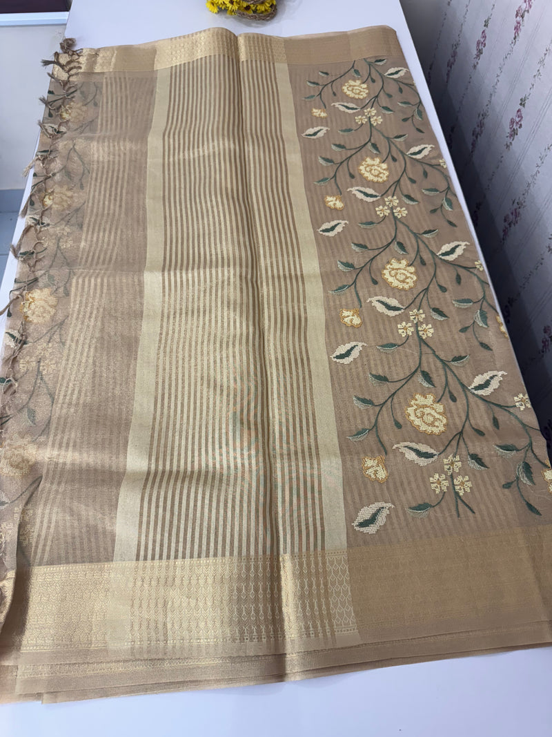 Tissue Silk Saree with Cross Stitch Embroidery MS8933