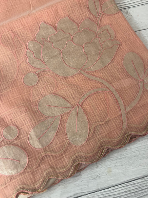 NetKota saree with tissue applique work MS15145- PastelPeach