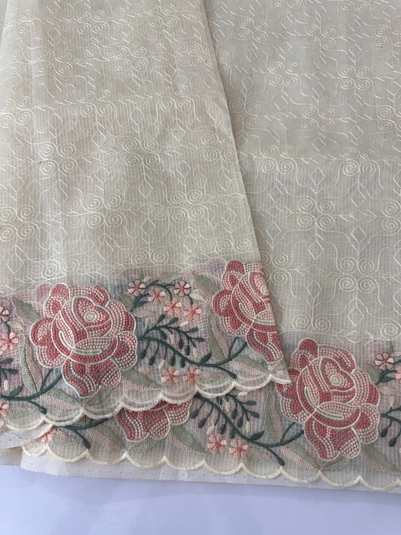 Phulkari NetKota embroidery saree - MSH107 Offwhite to Peach