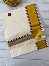 Kerala cotton saree- Maroon PolkaDots