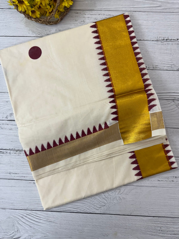Kerala cotton saree- Maroon PolkaDots