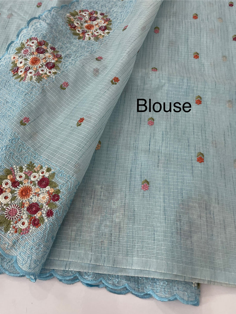 Soft kota silk saree with embroidery MSS678 - PastelBlue