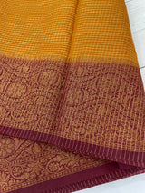 Semi silk saree with checks zari weaving MS81543- Mustard to Maroon