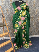 Blended tussar silk saree with embroidery - MS78911