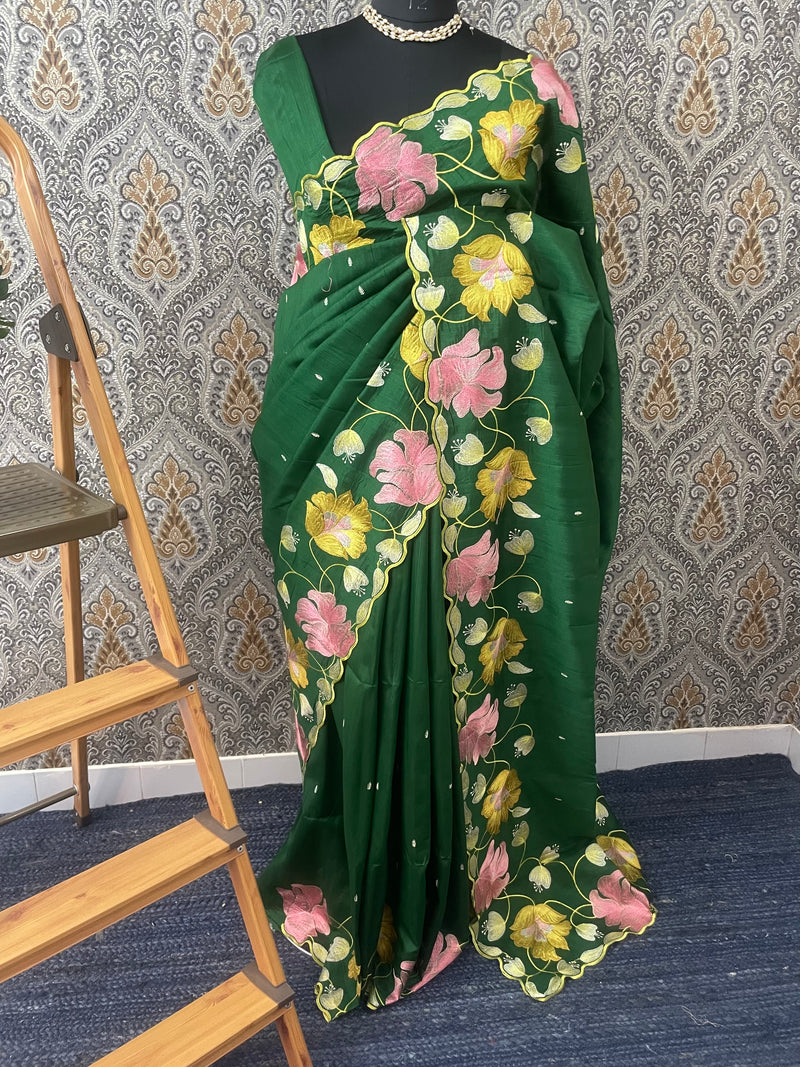 Blended tussar silk saree with embroidery - MS78911
