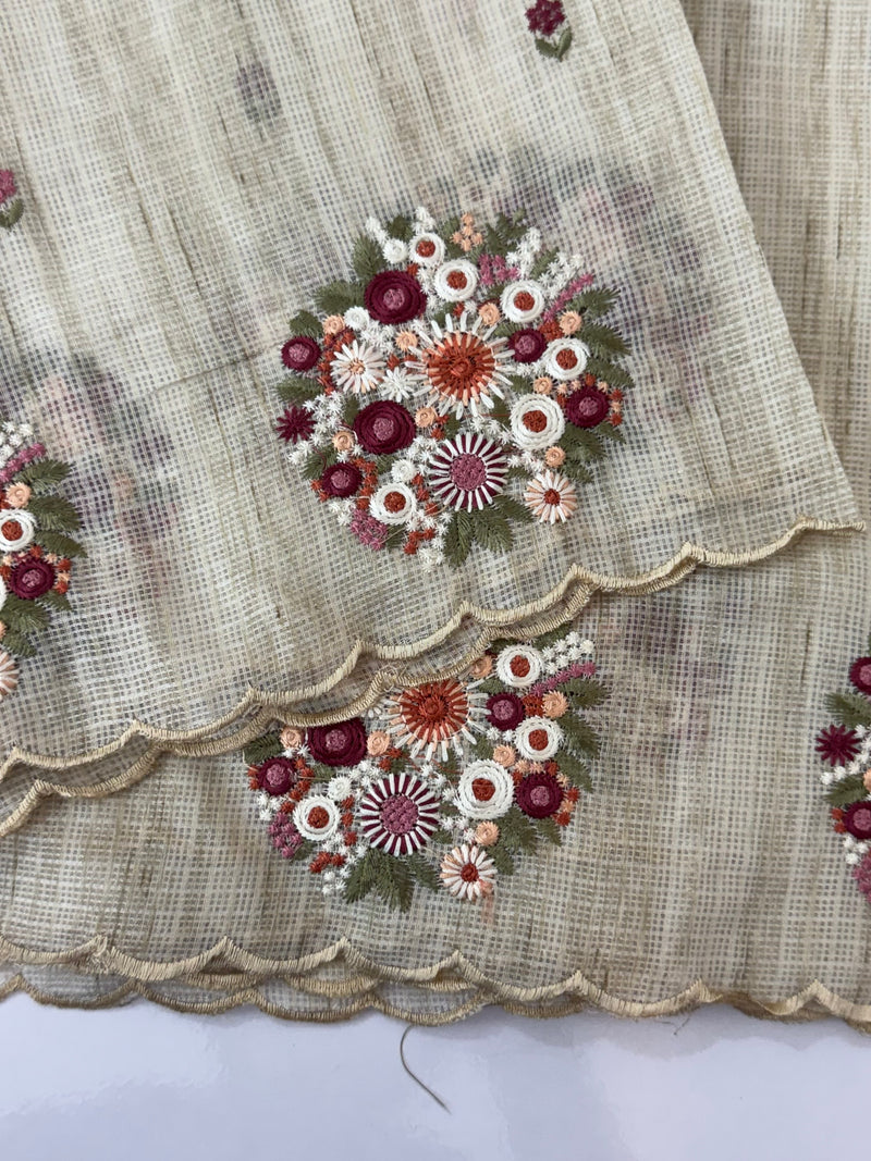 Silky kota embroidery saree with scalloped borders MSK877