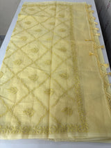 Premium Kota checks saree with Chikankari work  MSH241 PastelYellow