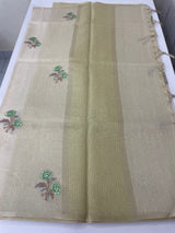 Tissue linen saree with embroidery MSL4900- Green flowers