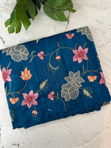 Blended tussar saree with applique work and embroidery MTSS451 DarkTeal