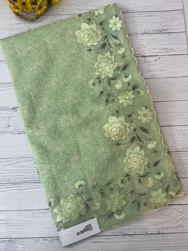 Phulkari NetKota embroidery saree - MPKS905 PistaGreen