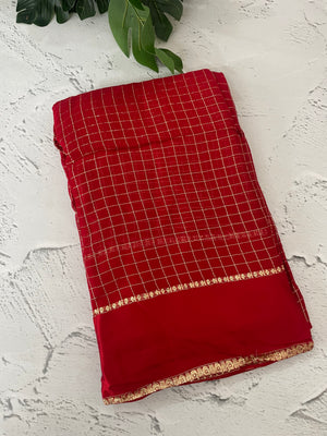 Crepe chiffon georgette saree with checks MS40097 RED