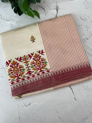 Blended tussar silk saree with embroidery- MSH490