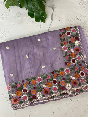 Blended tussar saree with embriodery - MSH6790 Lavender