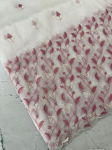 Glass tissue organza saree with embroidery MSF132 White to DustyPink