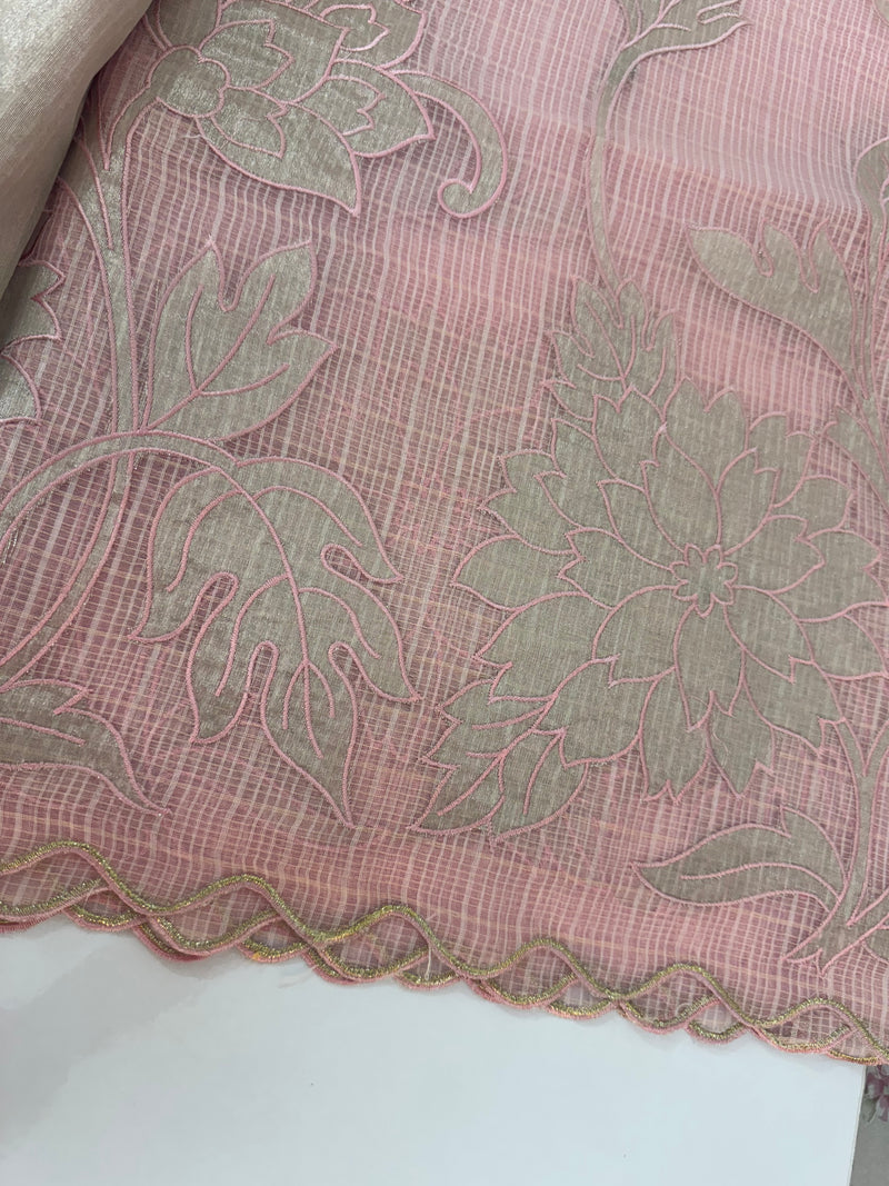NetKota saree with tissue applique work MS15145 - PastelPink