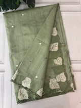 Embroidered Crepe blended tussar silk saree MS14473 DuskyGreen