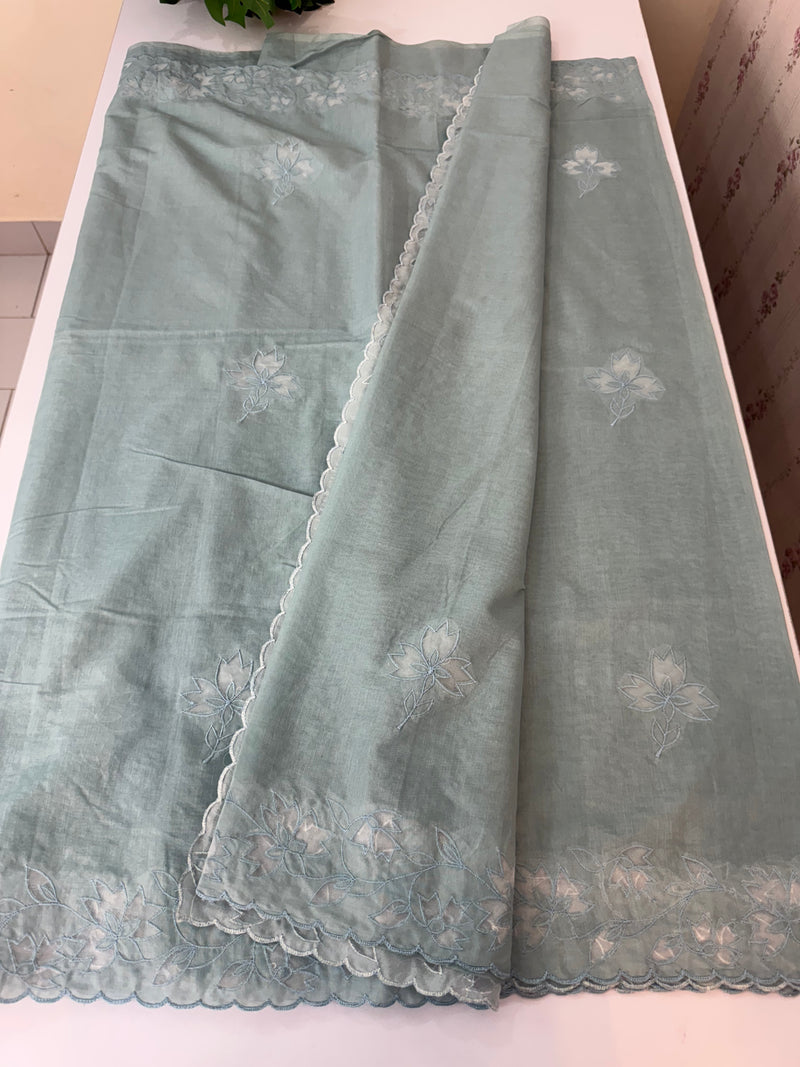 Mul chanderi saree with applique borders MSH112 GreyishBlue