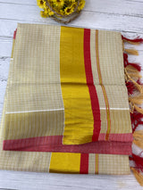 Kerala tissue saree - Gold checks