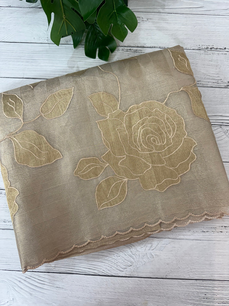 Tissue Silk applique work saree MSH133 Design 1- CloudGrey