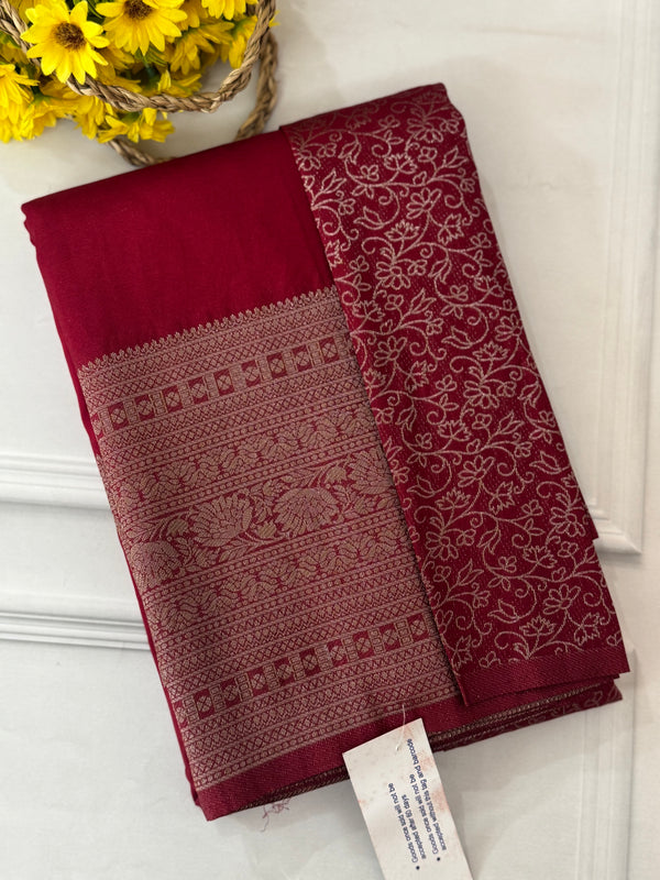 Crepe chiffon saree with brocade blouse - MS1134 MaroonRed