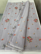 Lightweight NetKota saree with cross stitch embroidery MS143 - Lavender