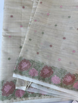 Soft semi tussar silk saree with embroidery-MSCS639