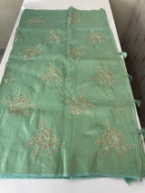 Soft Crush Organza Applique work saree with tissue applique work MS14978 CyanBlue